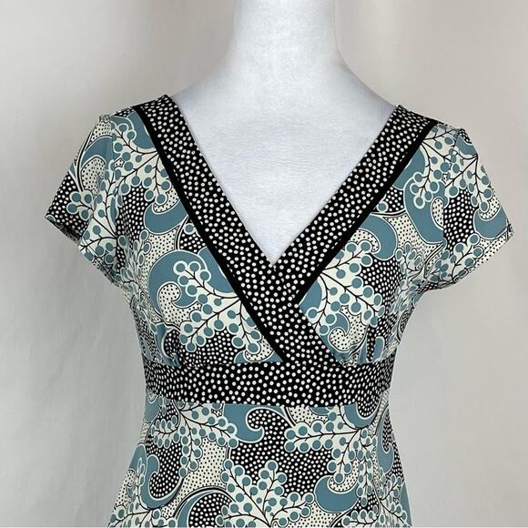 Maggy London Teal White Babydoll Floral Print Feminine Dress NWOT Size 4P - Picture 3 of 11